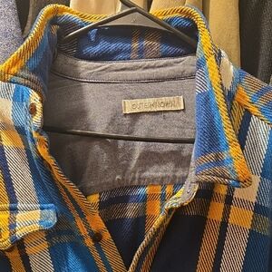 Outerknown Vibrant Blue and Gold Plaid Shirt